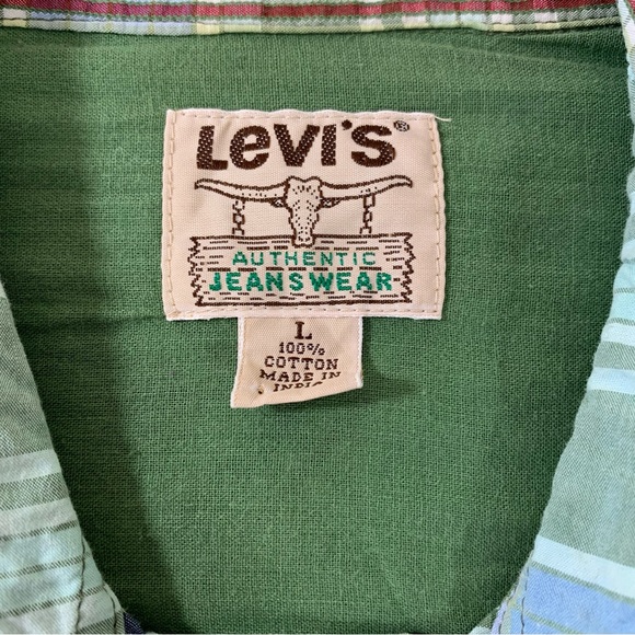 Levi’s Pearl Snap Shirt Mens Size L Long Sleeve Pockets Green Plaid - Picture 3 of 10